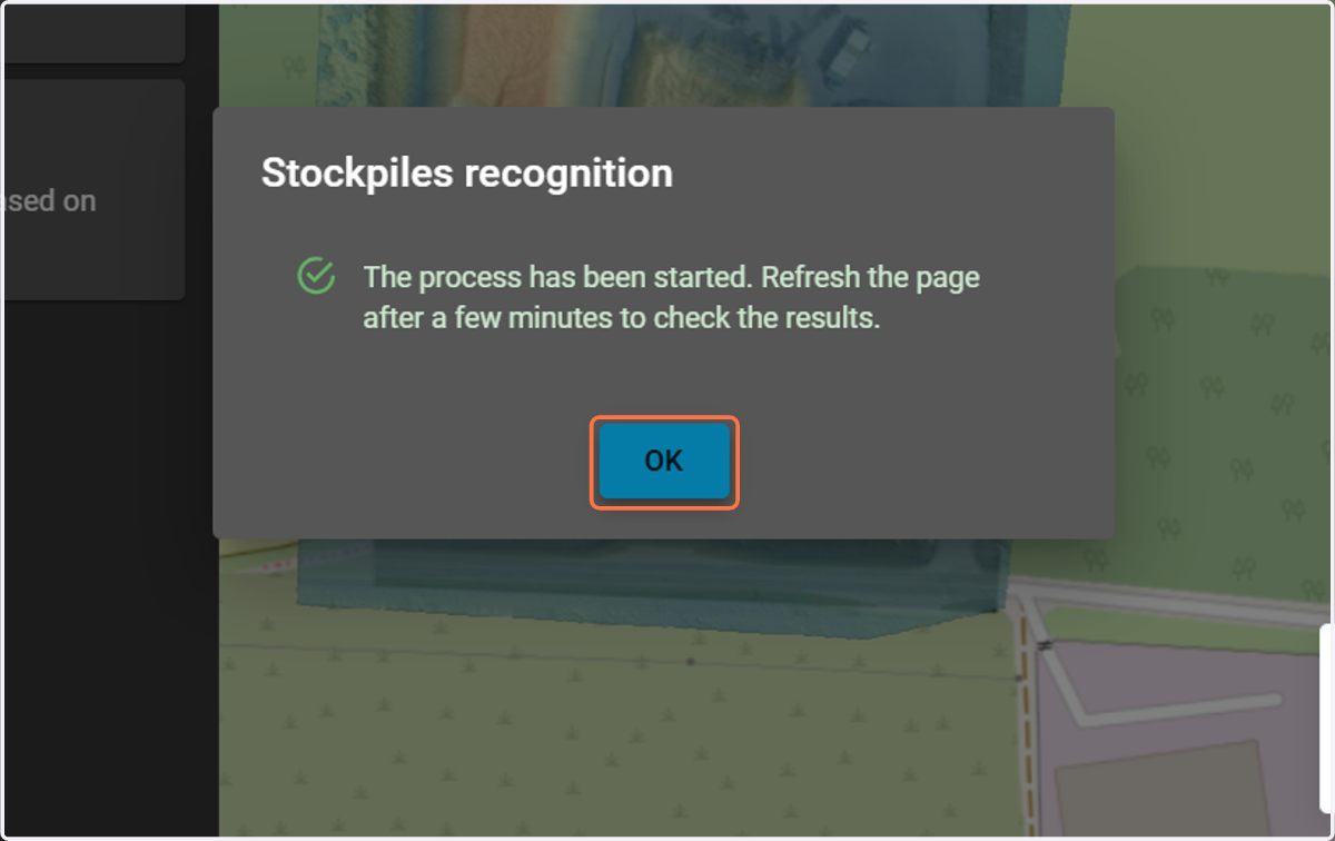 A message appears about the start of the stockpiles generation process.