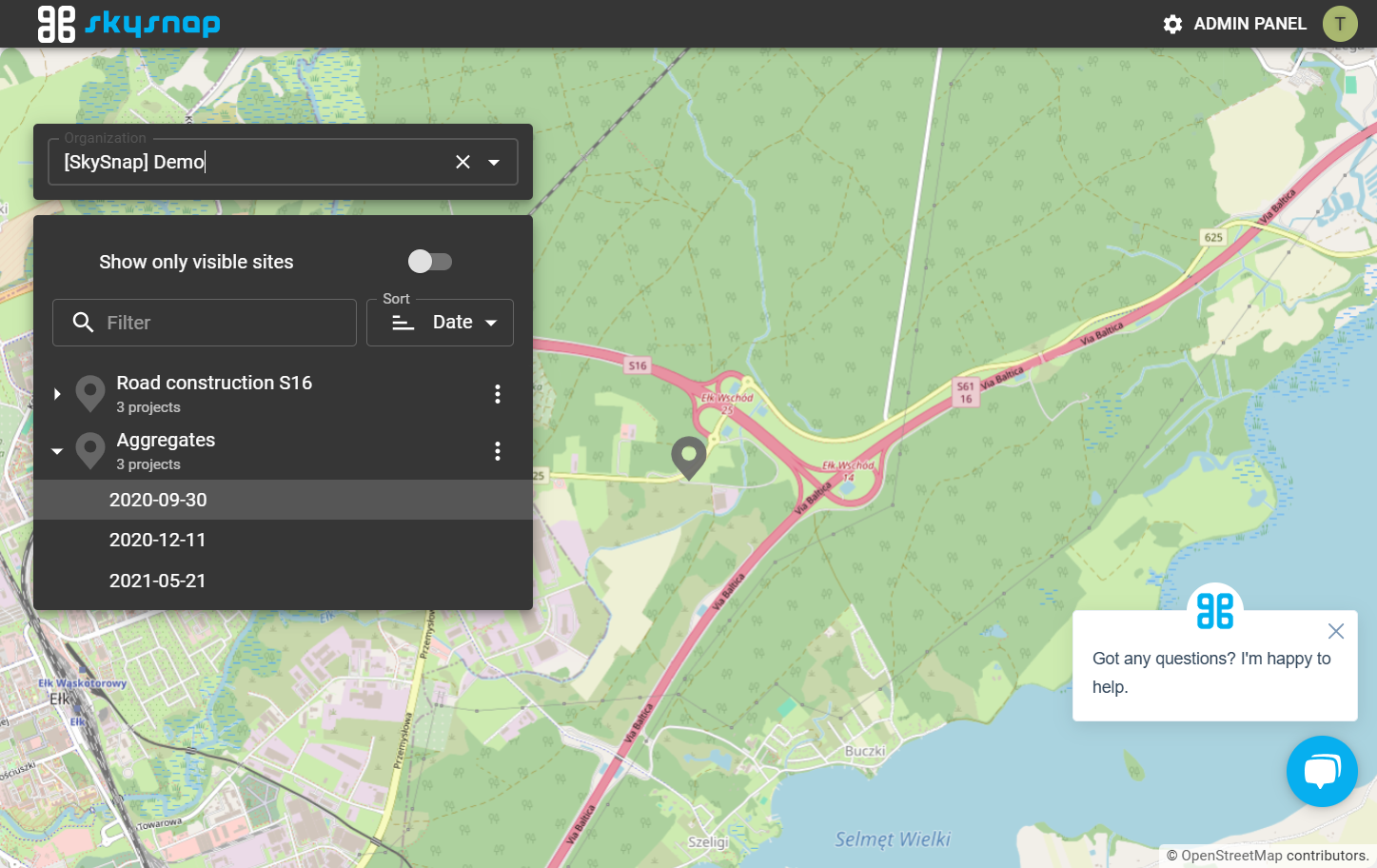Select the site and project that interests you.