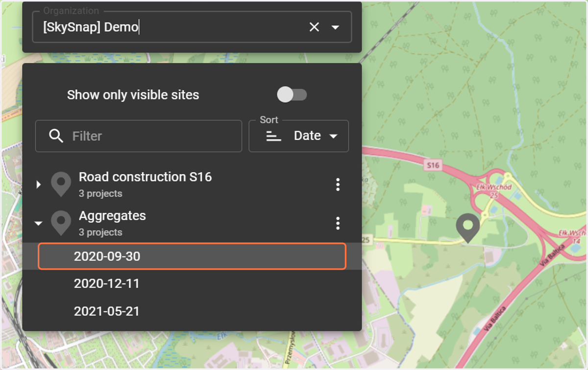 Select the site and project that interests you.