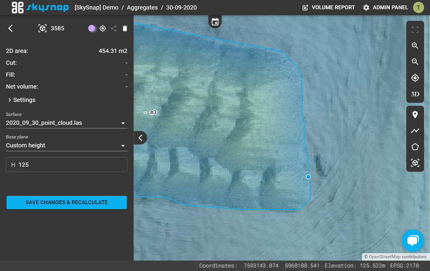 In this case, grab the vertex and adjust the shape to the size of the actual stockpile.