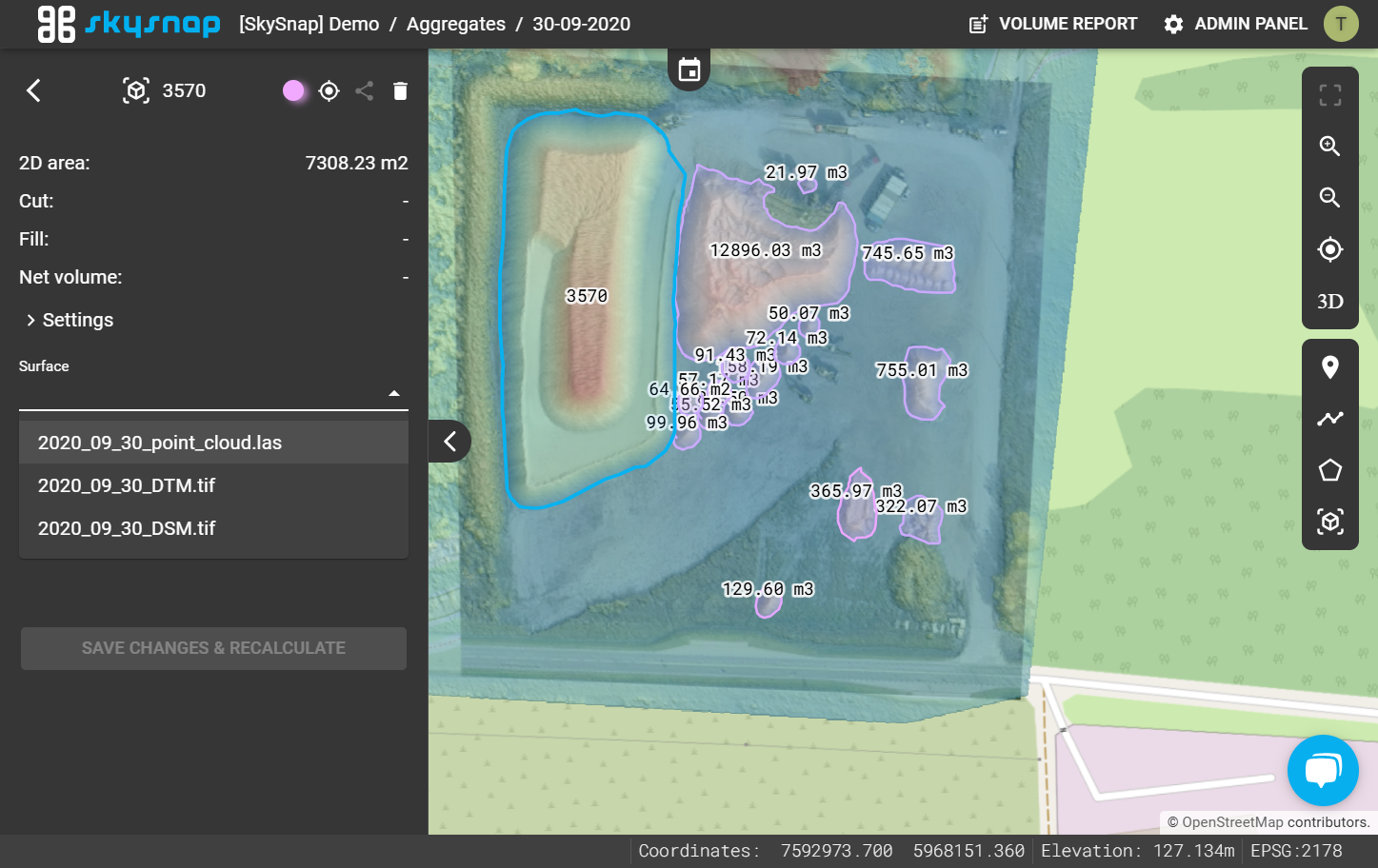 Here you can also edit the surface based on which volumes are calculated.