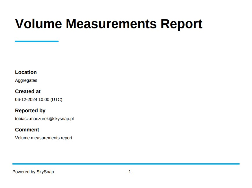Example of a volume report.