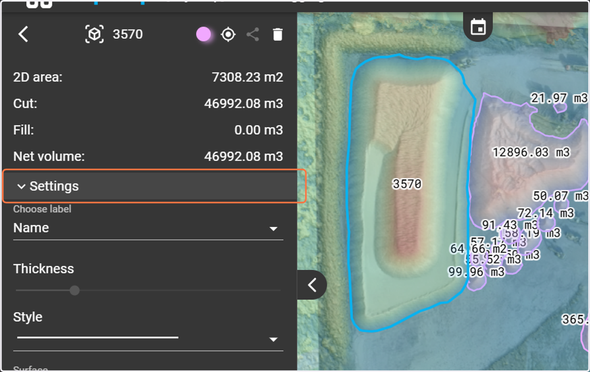 Settings allow you to define the label, line thickness and line style according to your preferences.