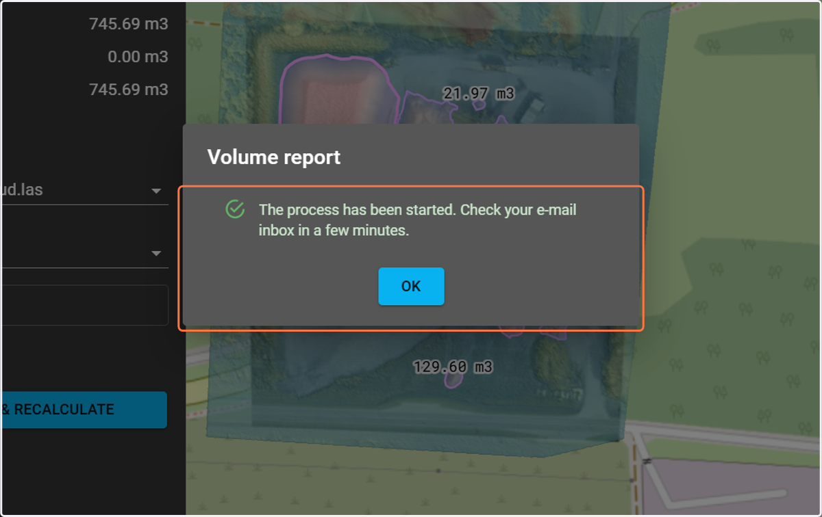 A window appears, informing you that the report generation process has started.