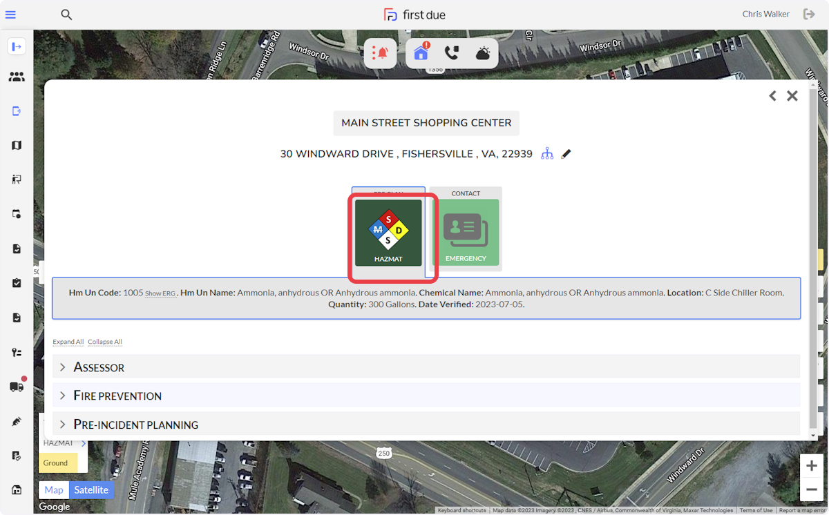 The HAZMAT information will populate into the response dashboard for easy reference during incident response.