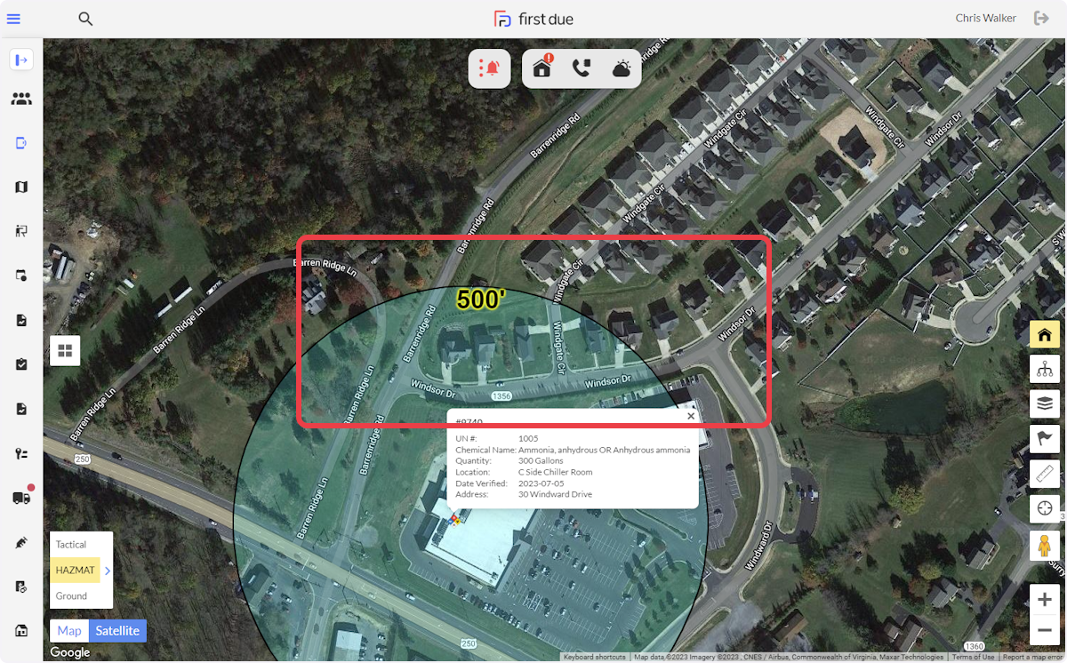 Responders can also click on the HAZMAT unit on the map to view further information.