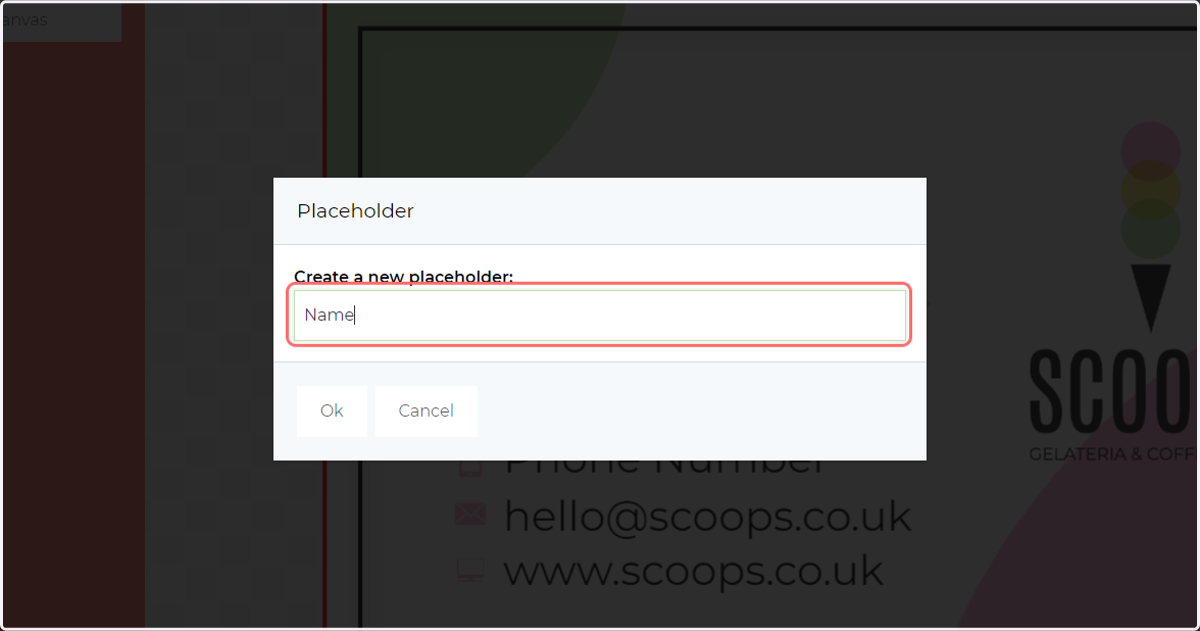Type a name for the placeholder