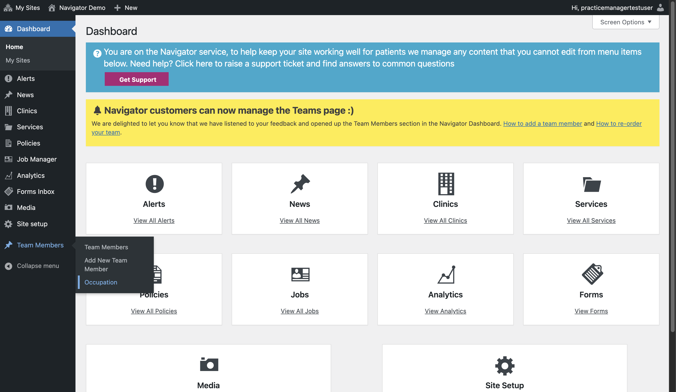 The left-hand sidebar with Occupation selected from the Team Members drop-down