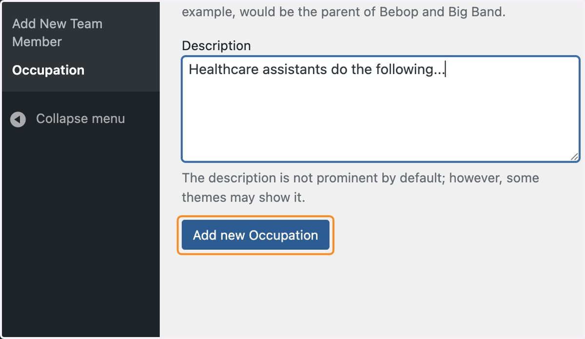 The Add new Occupation button