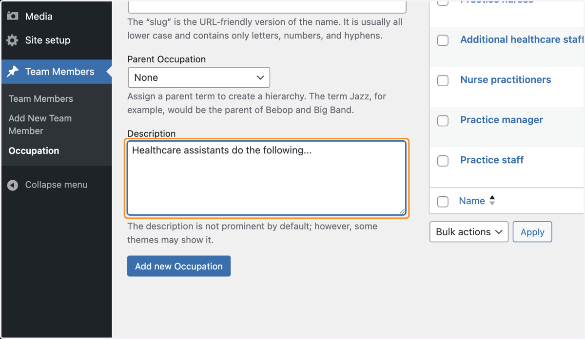 The Description box with a short summary typed.