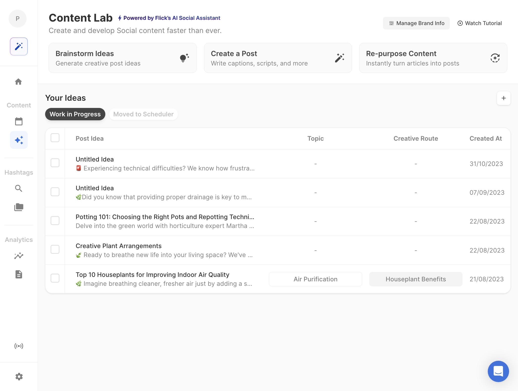 From the 'Content Lab' section, click on Manage Brand Info