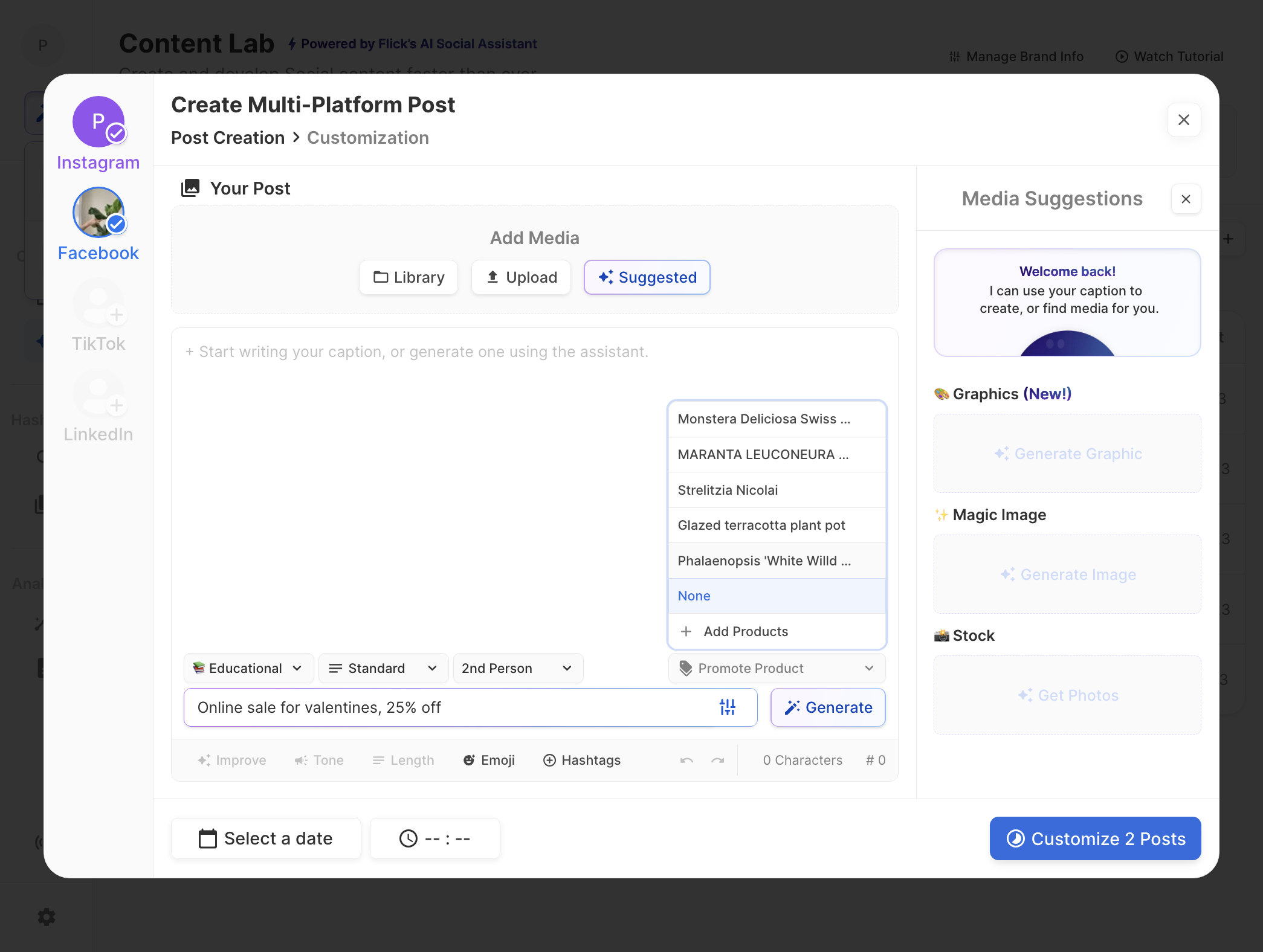 Select your product when creating a new post.