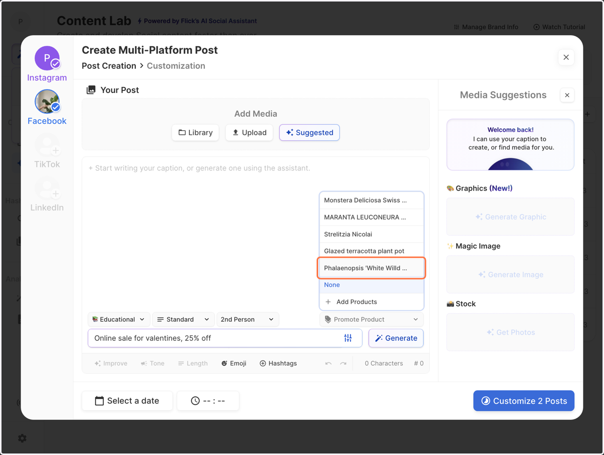 Select your product when creating a new post.