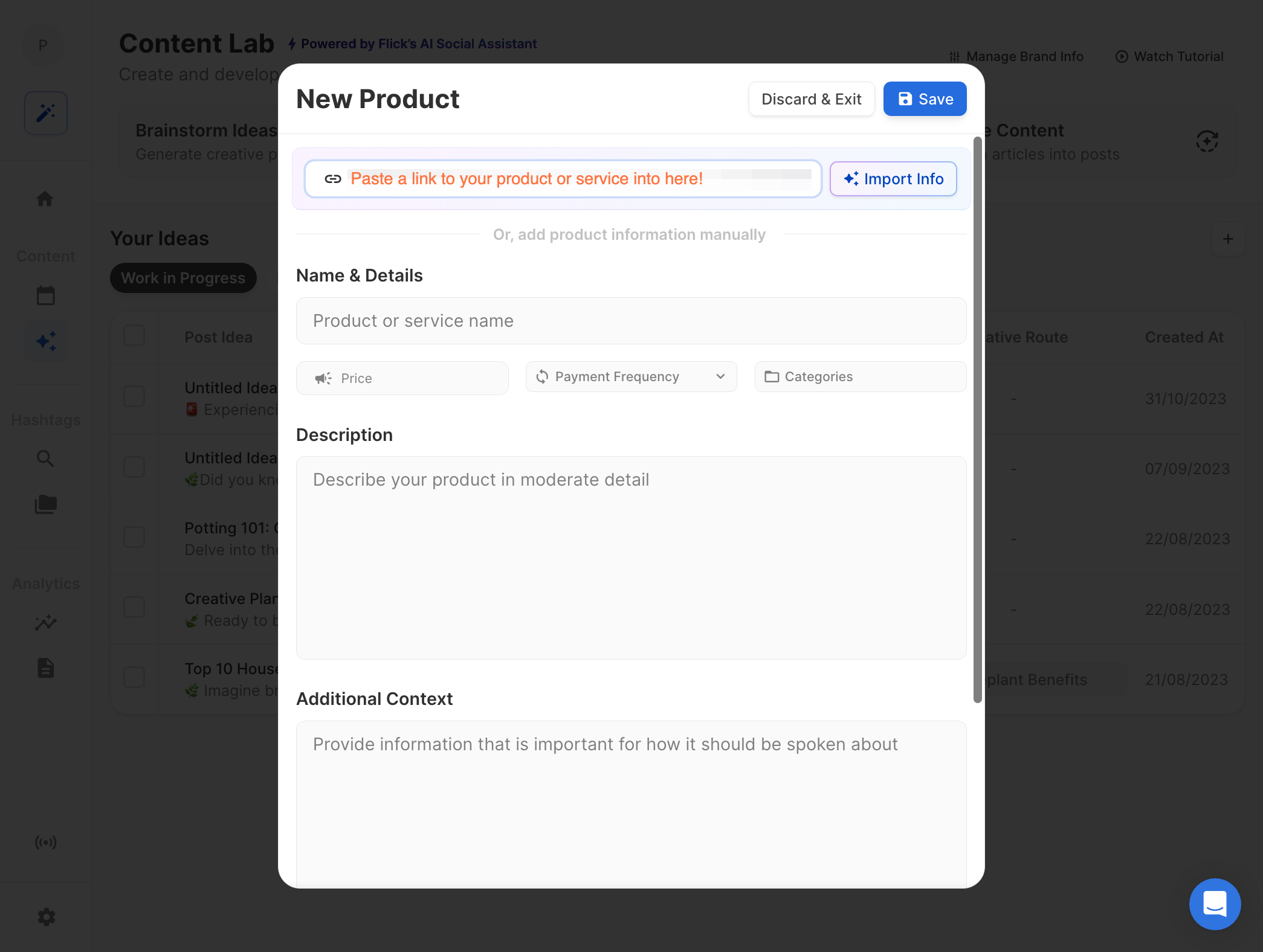 Paste your product or service into the importer and click 'Import'