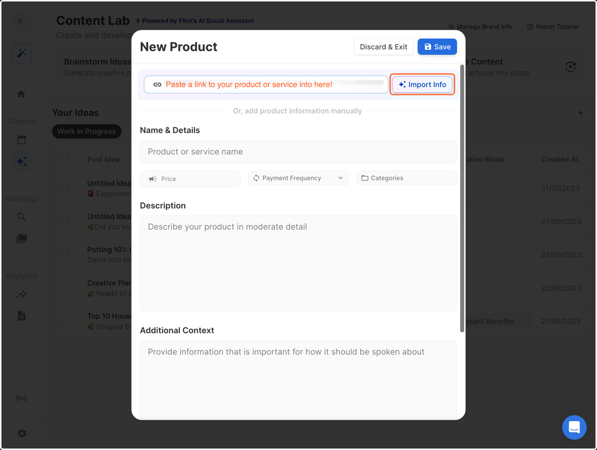 Paste your product or service into the importer and click 'Import'