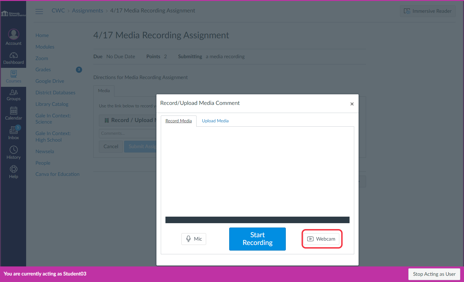 Click on Mic (Audio Only) or Webcam (Audio and Video)