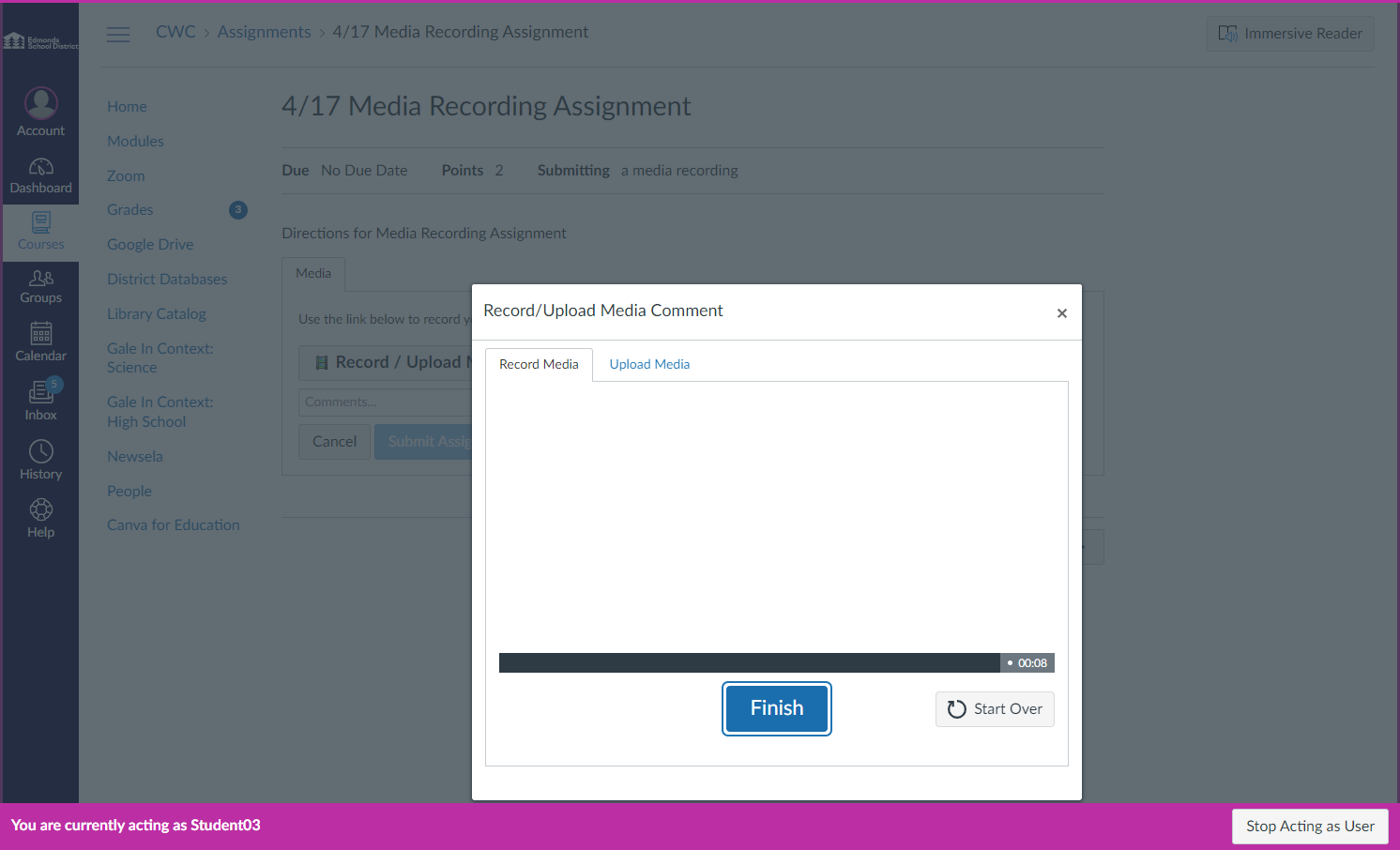 Click on Finish when done recording