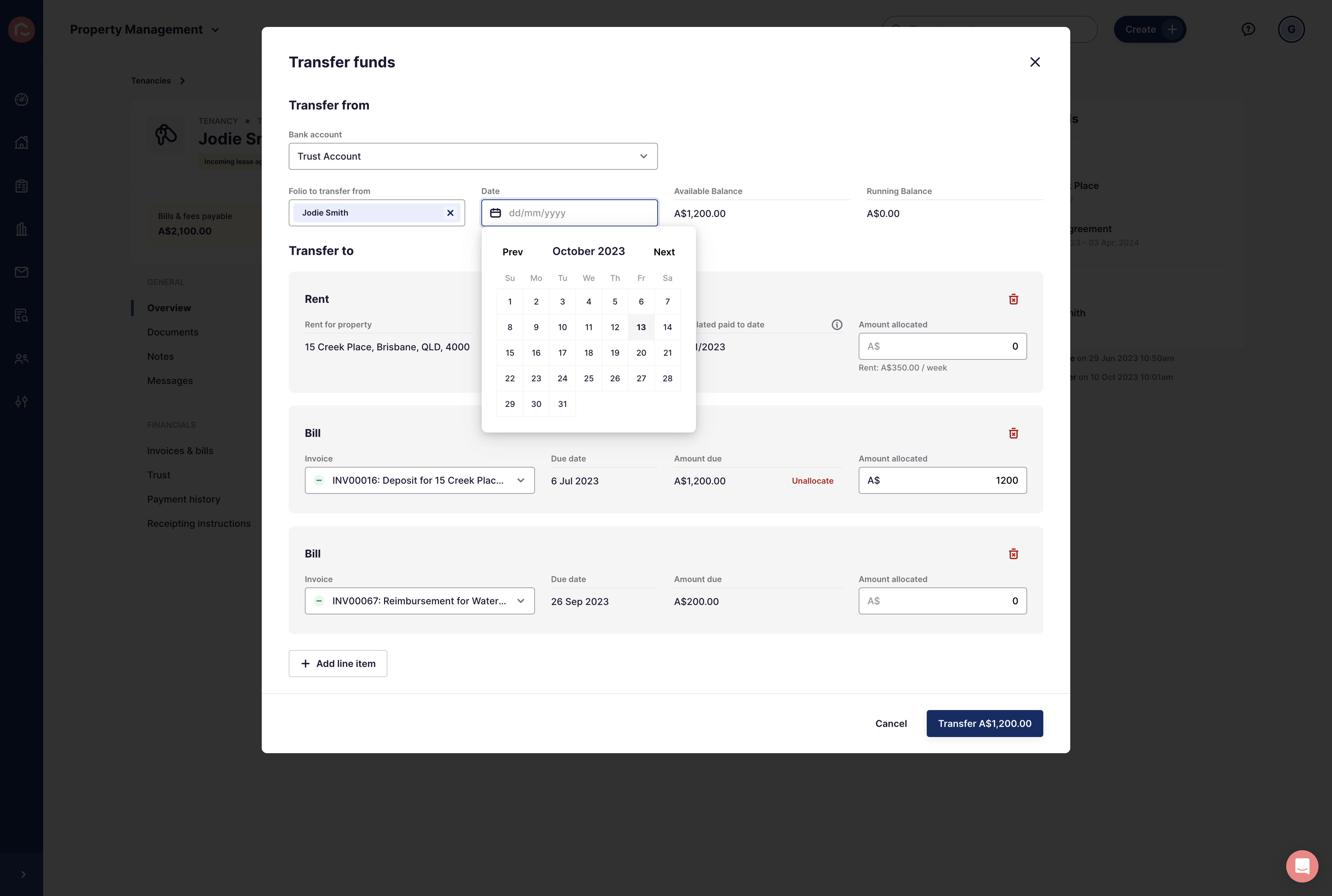 Select the date of transfer