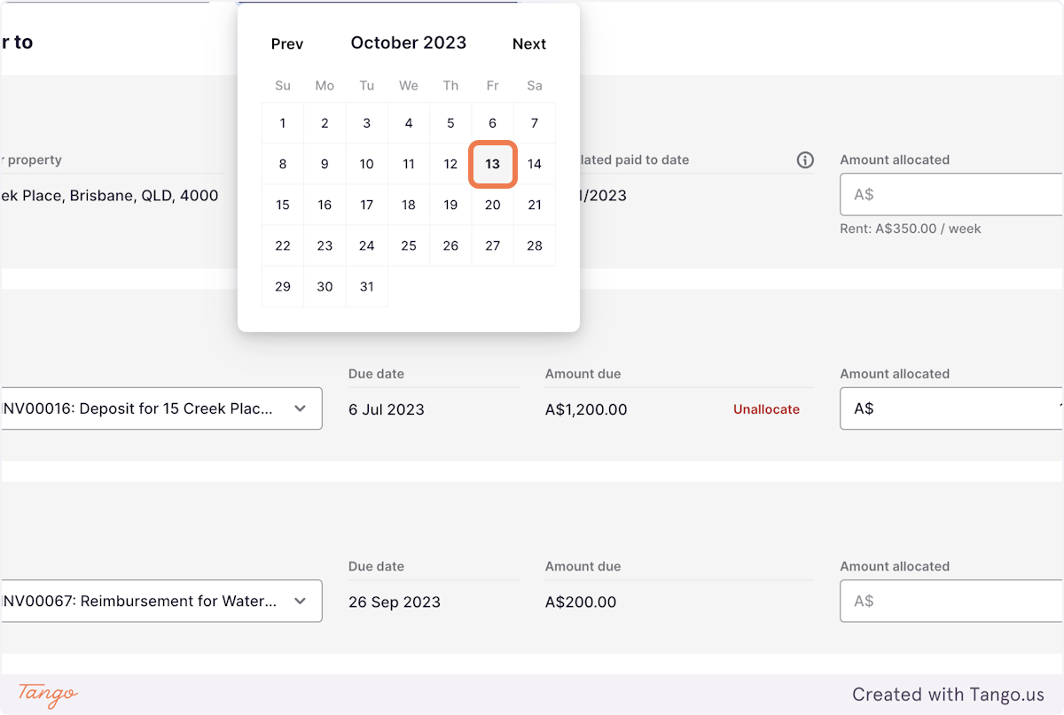 Select the date of transfer