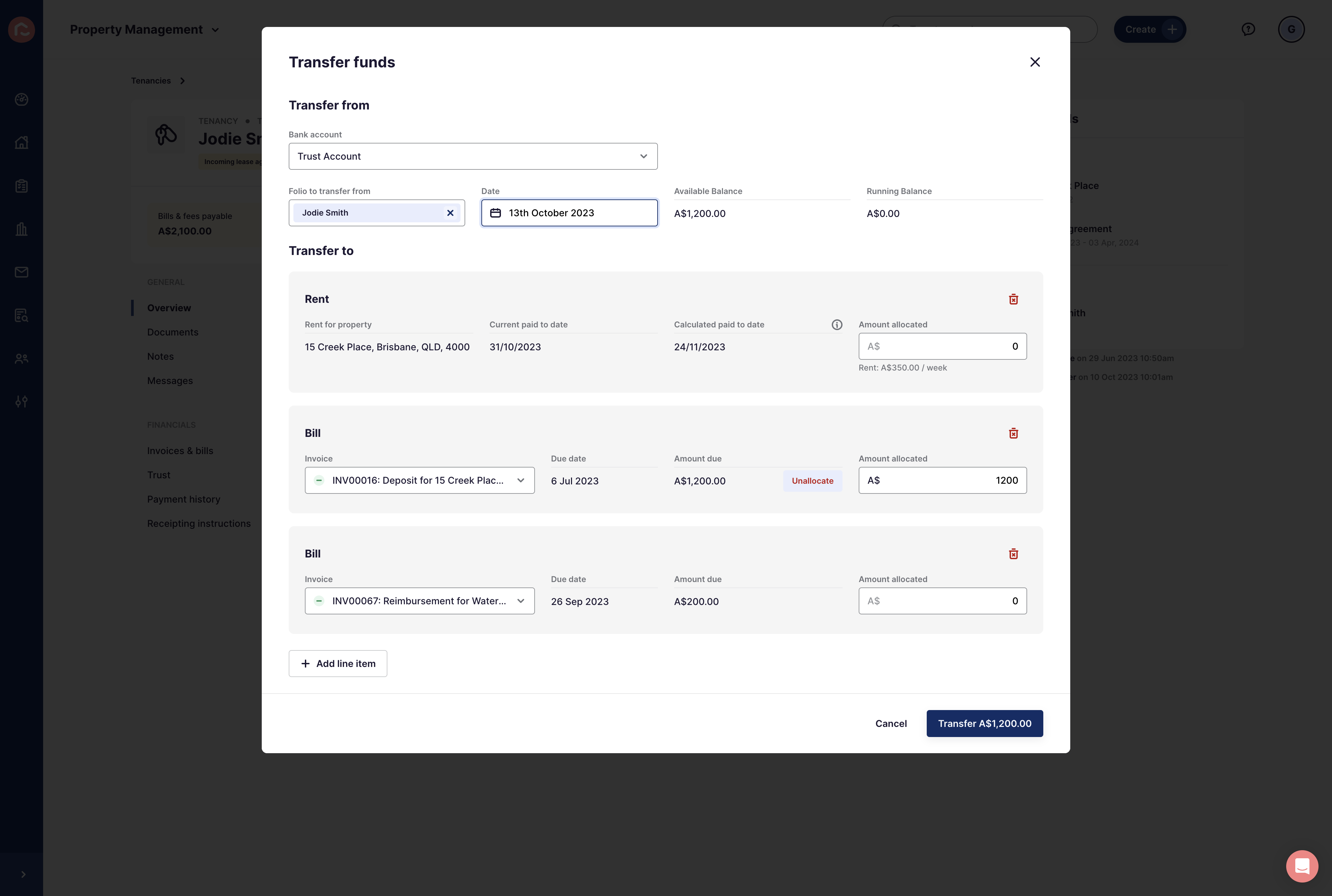 Allocate the funds to the according owning invoices by select Allocate/Unallocate