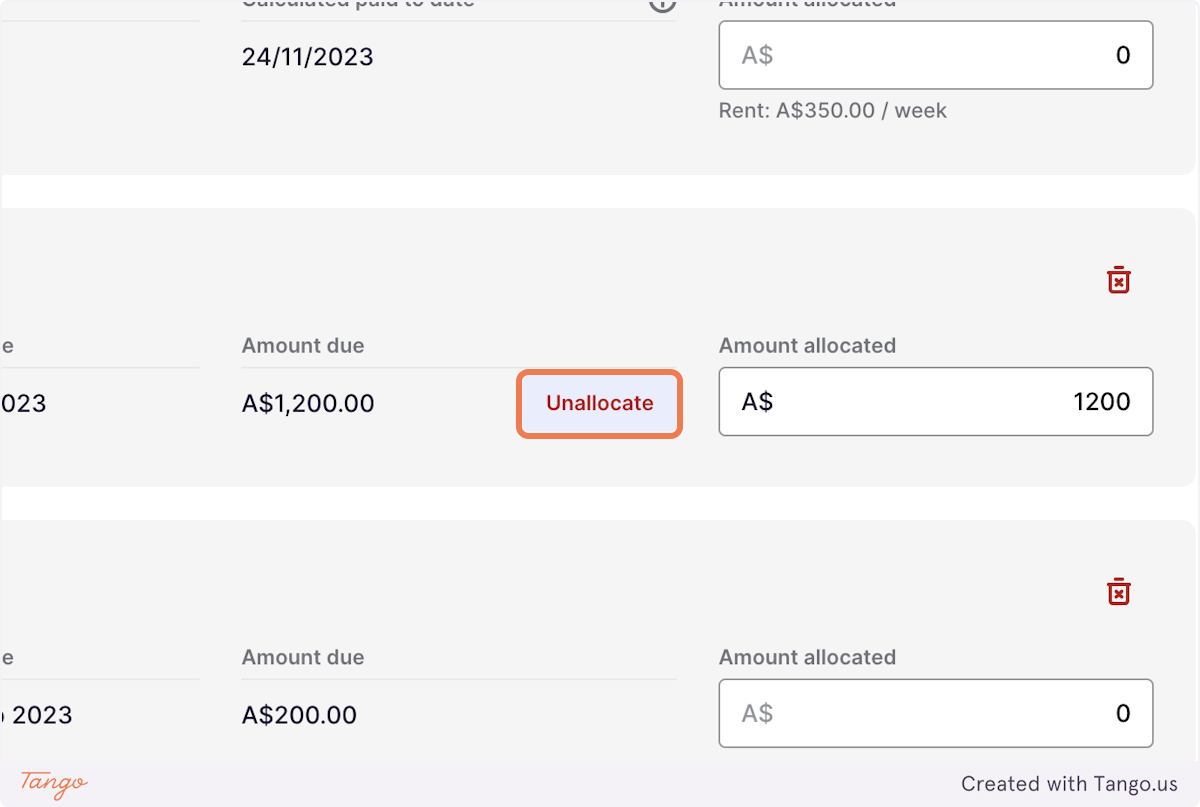 Allocate the funds to the according owning invoices by select Allocate/Unallocate
