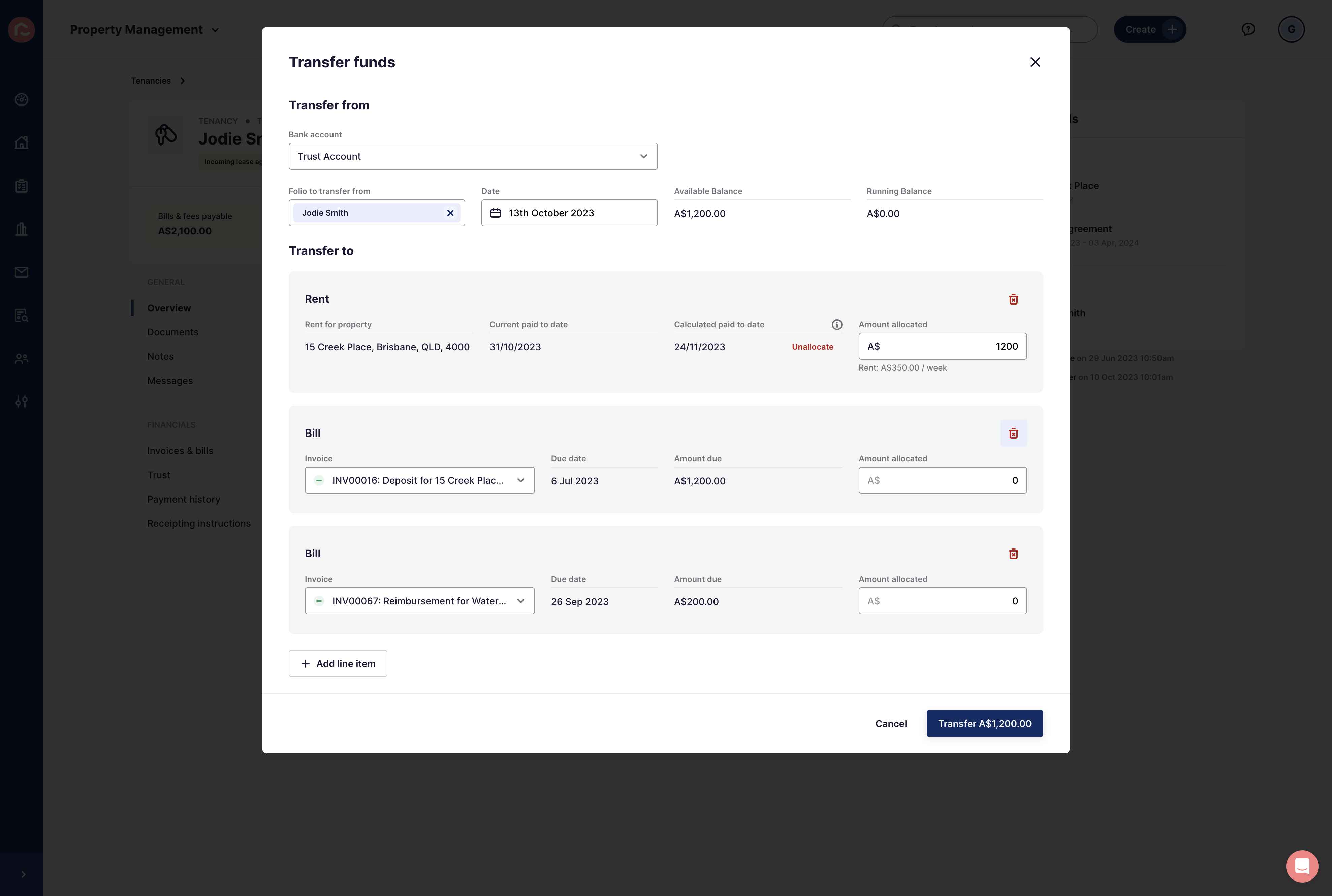 Click on Remove for any invoices that are not to be included in the transfer 