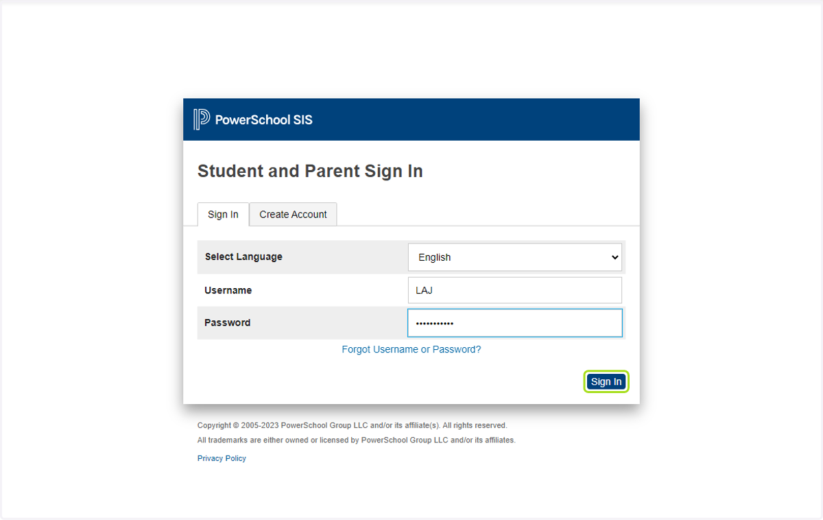 Enter your username and password the click 'Sign In'