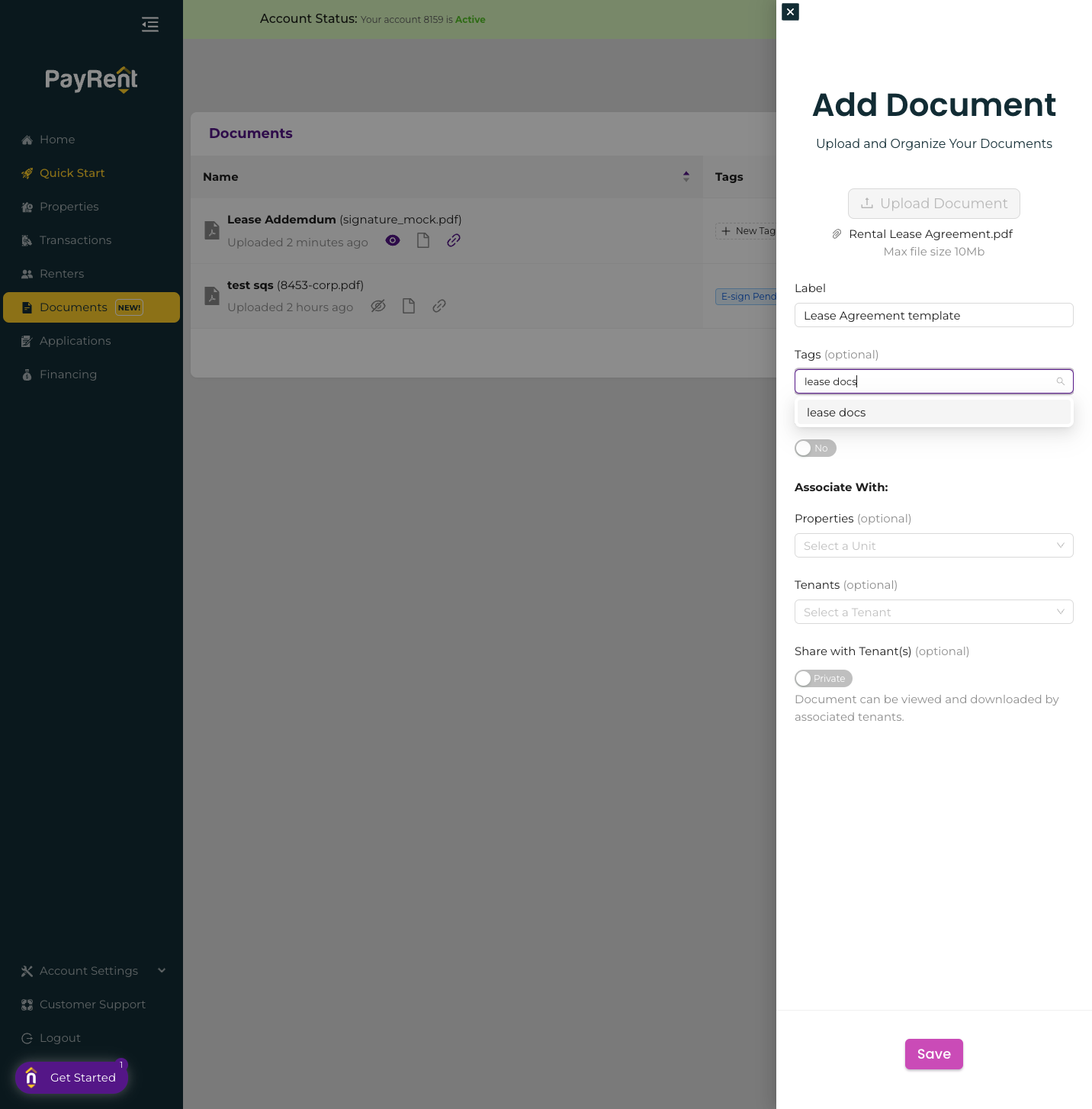 Categorize documents using the optional tags field