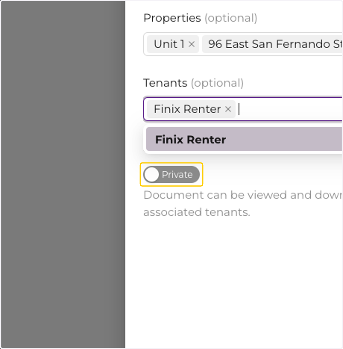 To share a document with tenants, make the document public