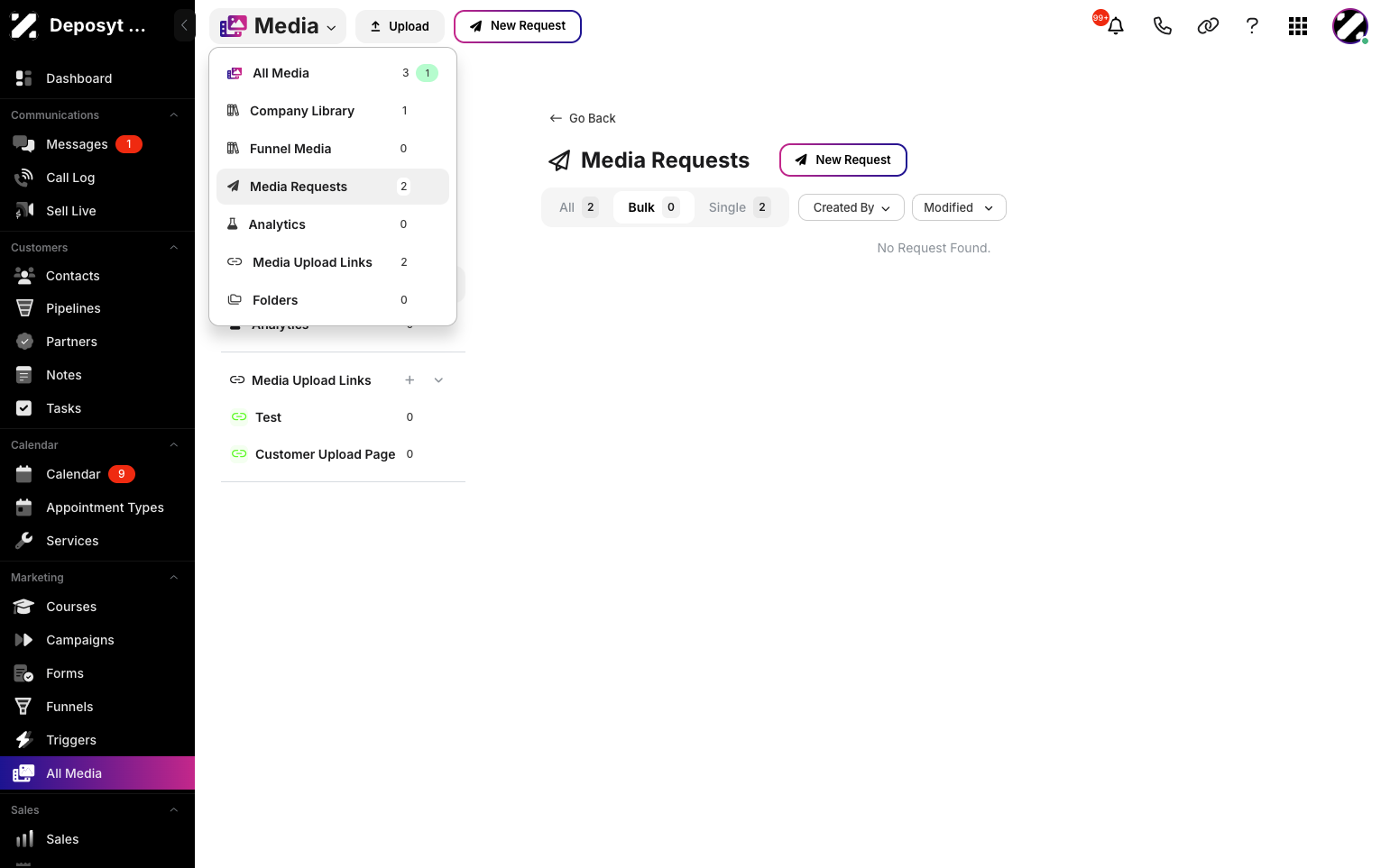 Step 3: You can also click the title to open the dropdown menu, then select Media Requests to access the section.