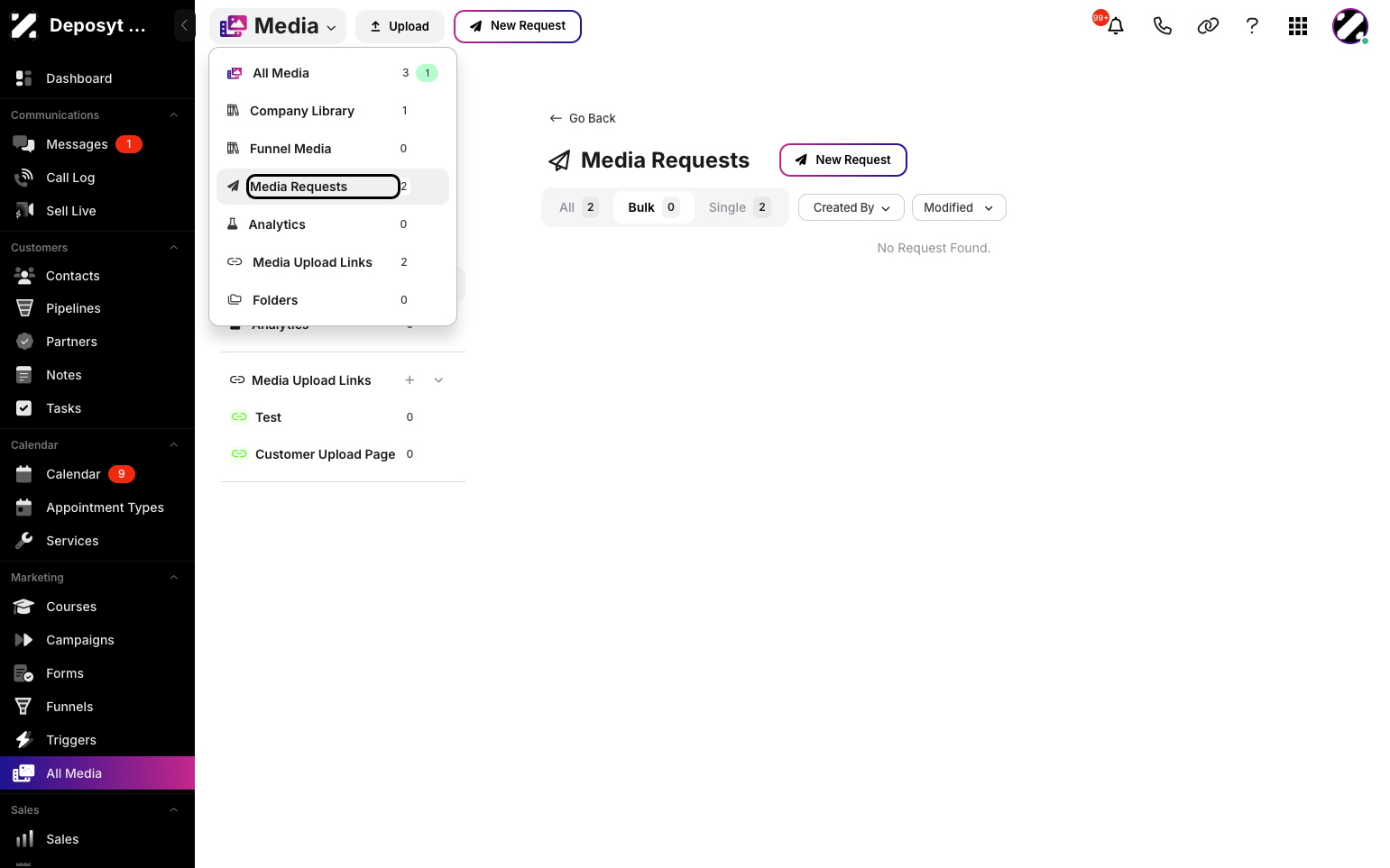 Step 3: You can also click the title to open the dropdown menu, then select Media Requests to access the section.