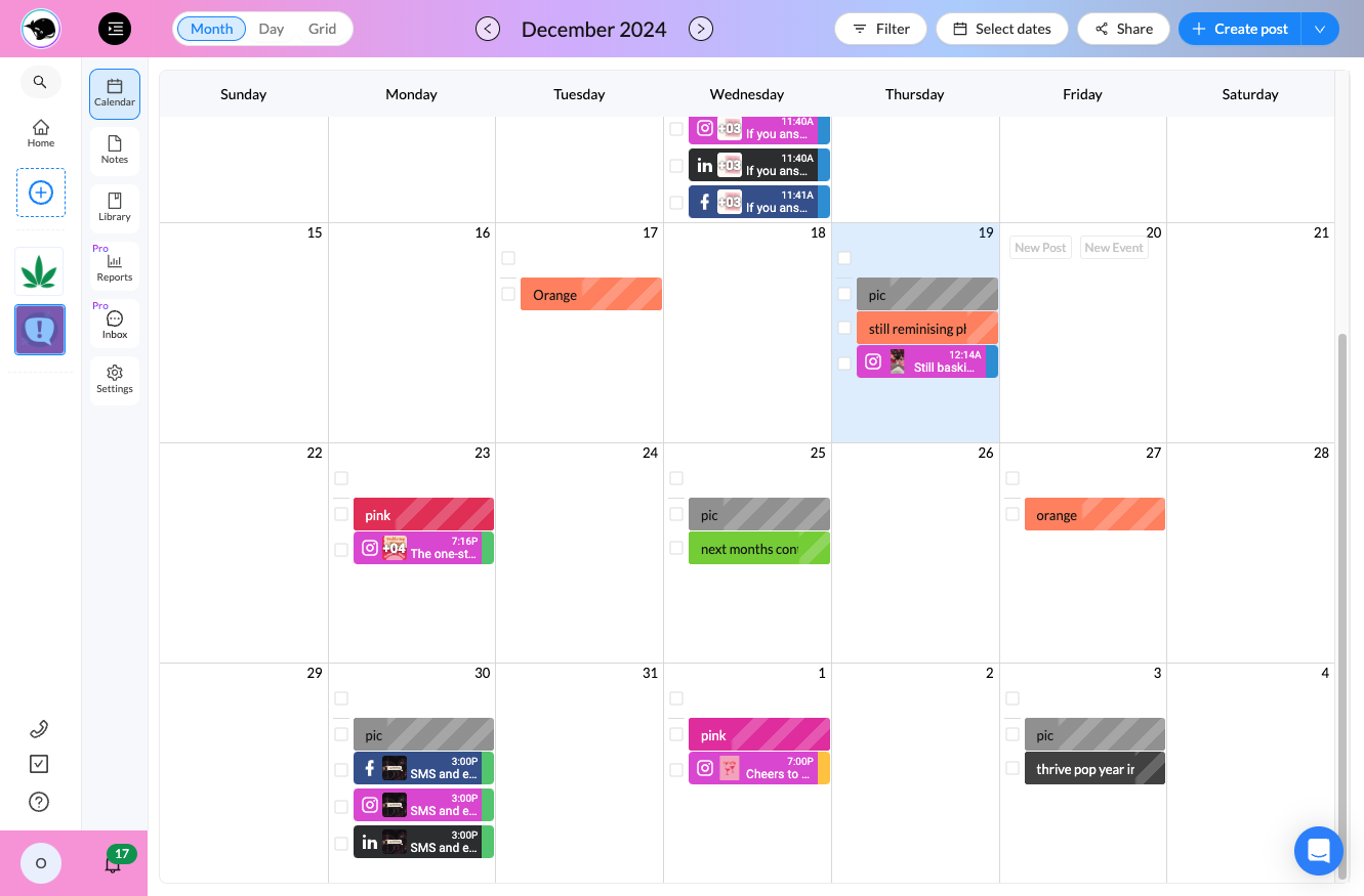 Check all associated content (images, copy, and scheduled dates) for each post.