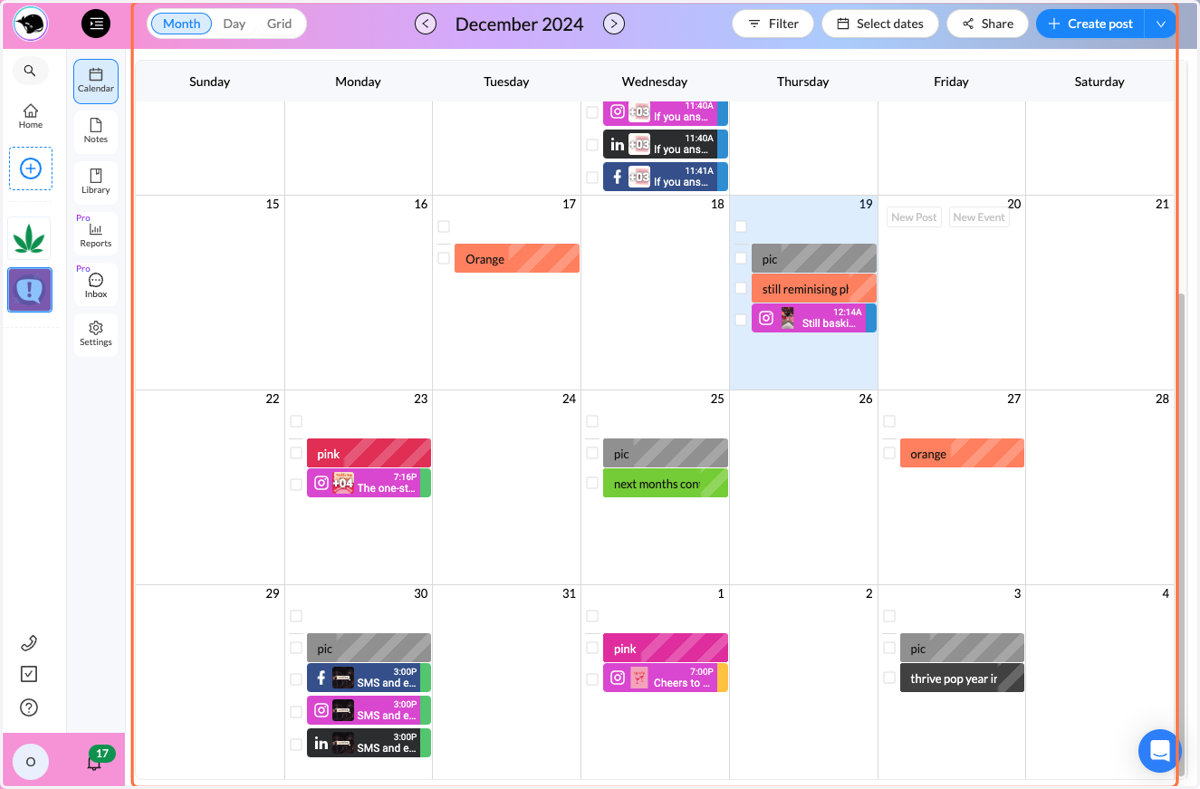 Check all associated content (images, copy, and scheduled dates) for each post.