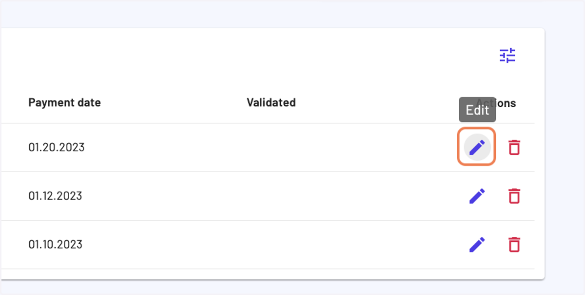 In the "Invoices" pages, tab "Incoming payments", click on the pencil "Edit" icon at the end of the selected payment