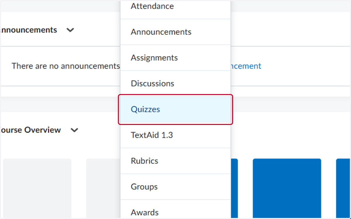 Click on Quizzes