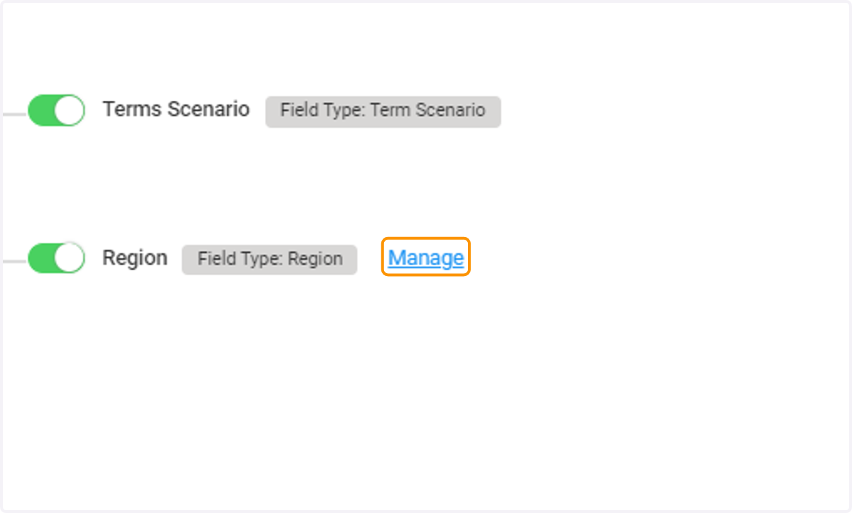 To create Regions, Click on Manage