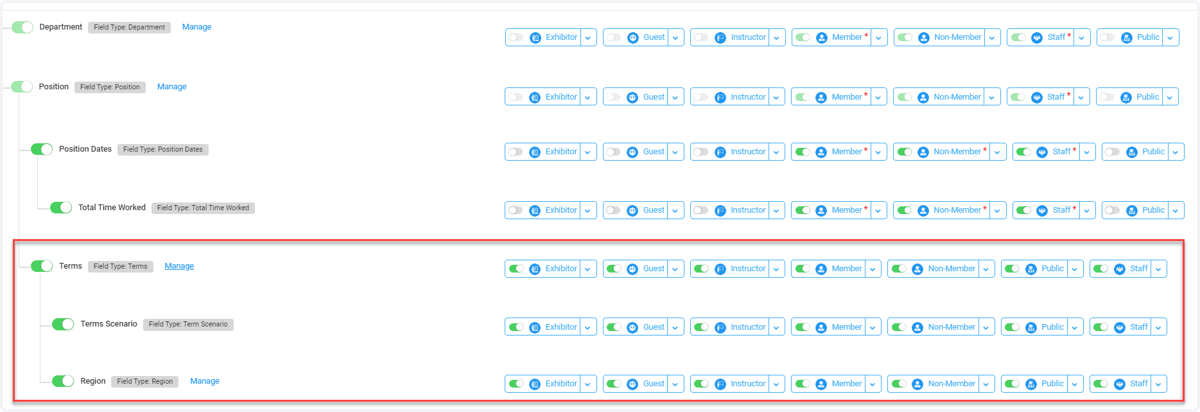 Enable the Terms subfields for all of the relevant Personas