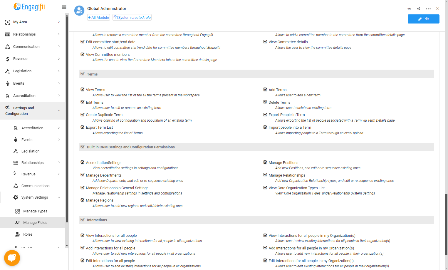 We need to enable the Terms fields for use on your People records now. Click on Manage Fields