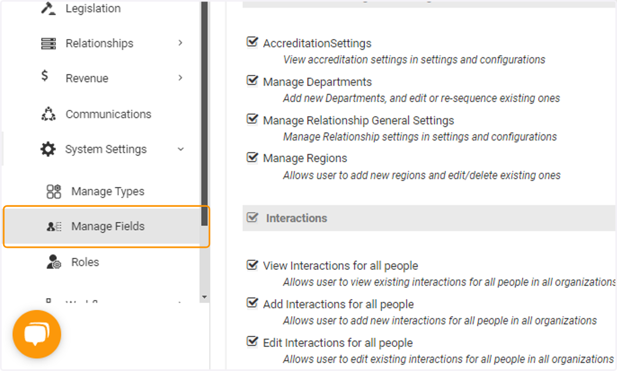 We need to enable the Terms fields for use on your People records now. Click on Manage Fields