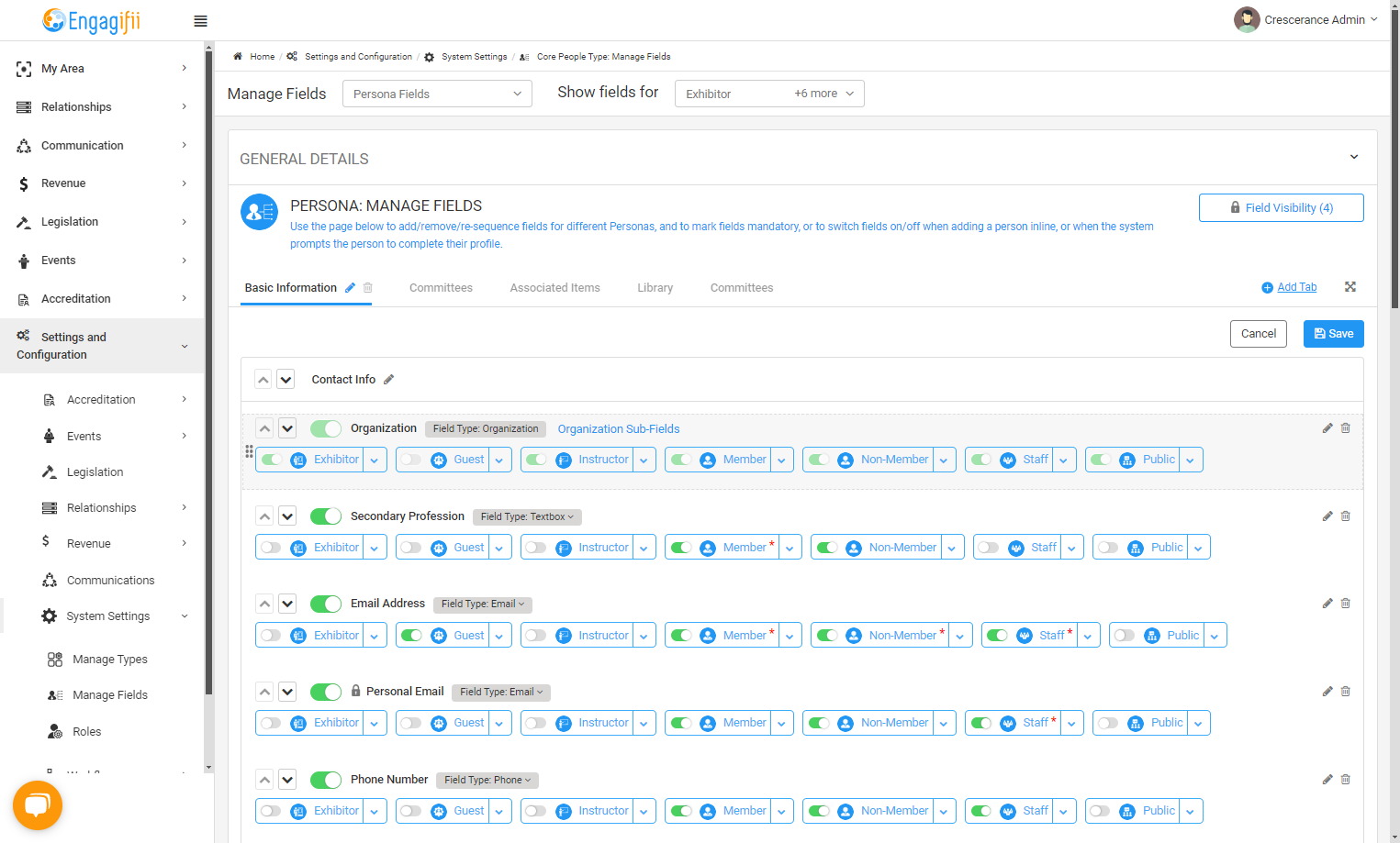 Click on Organization Sub-Fields