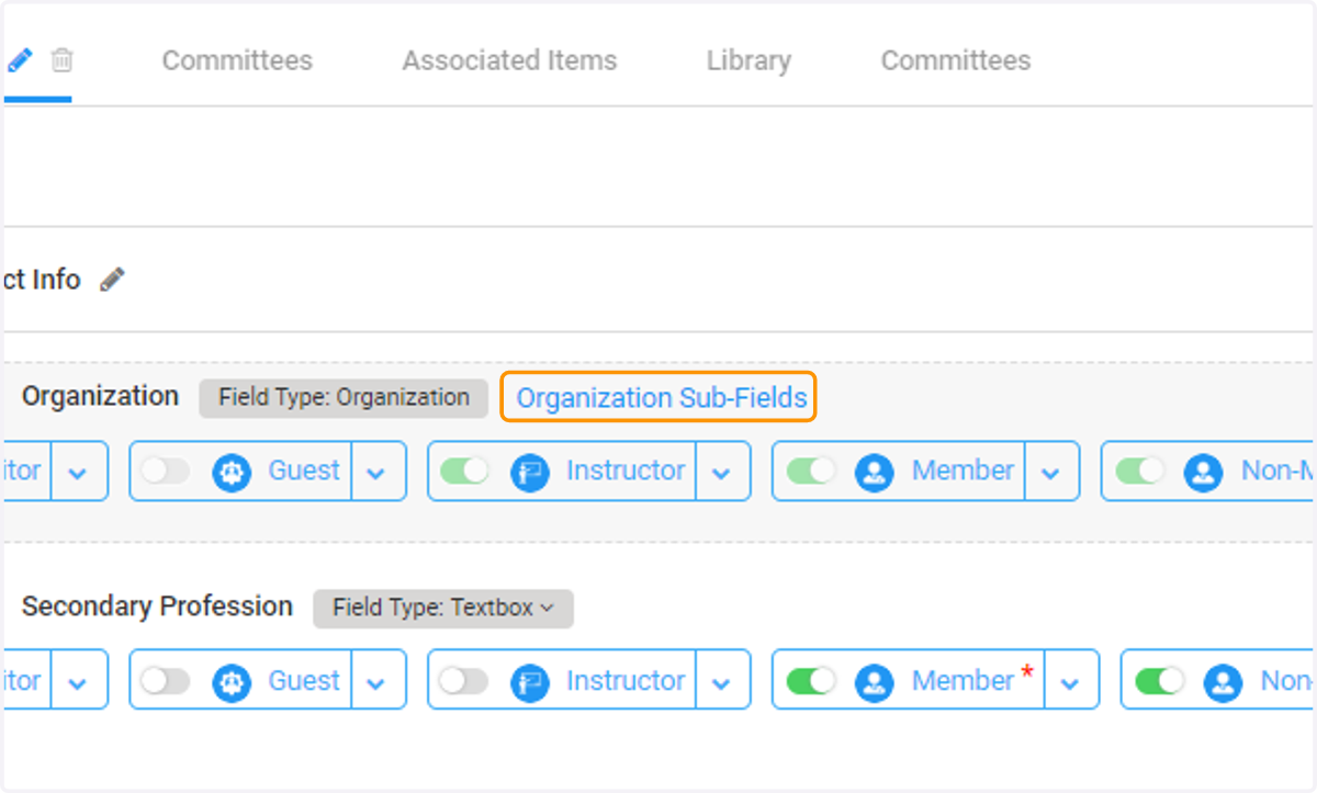 Click on Organization Sub-Fields