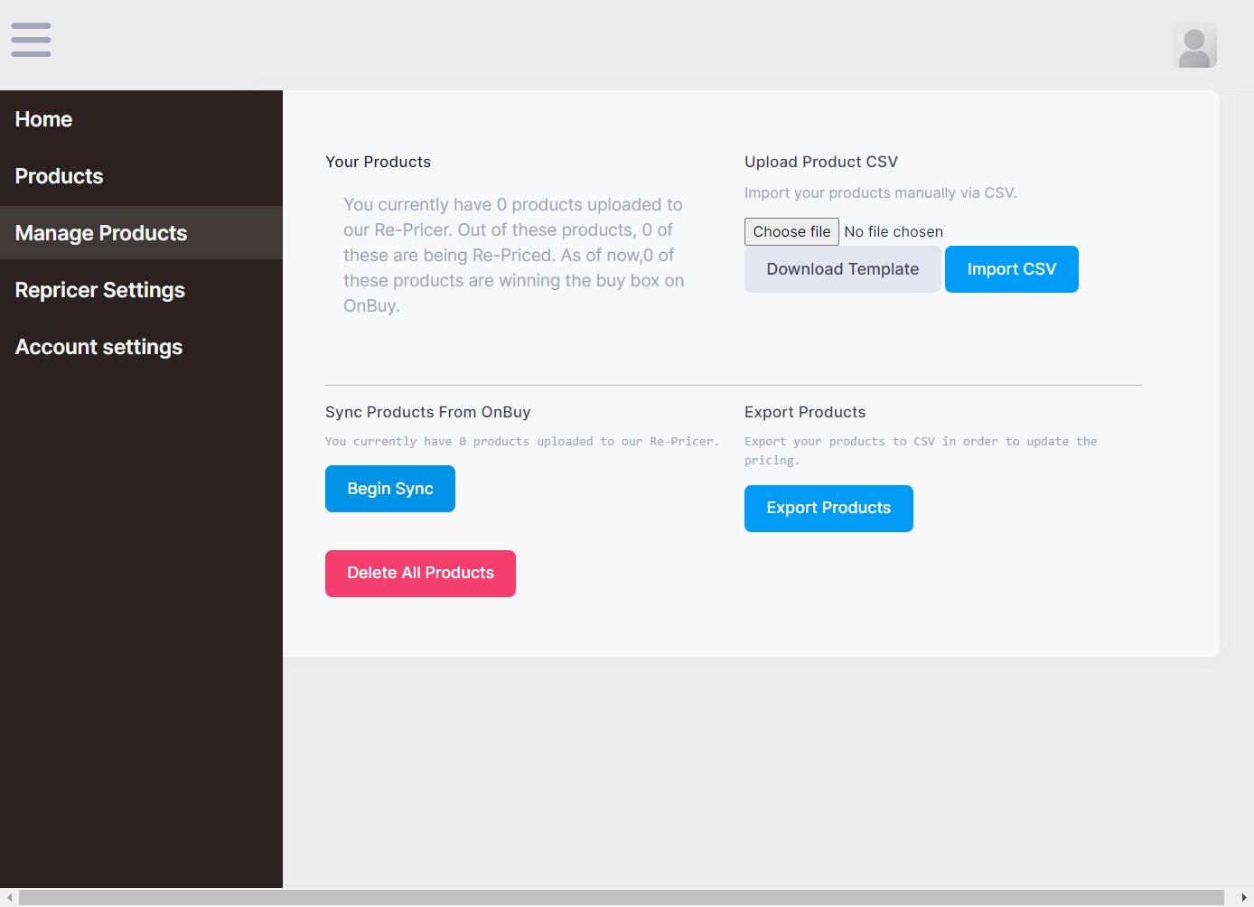 Click on Begin Sync to begin importing your listings from Onbuy