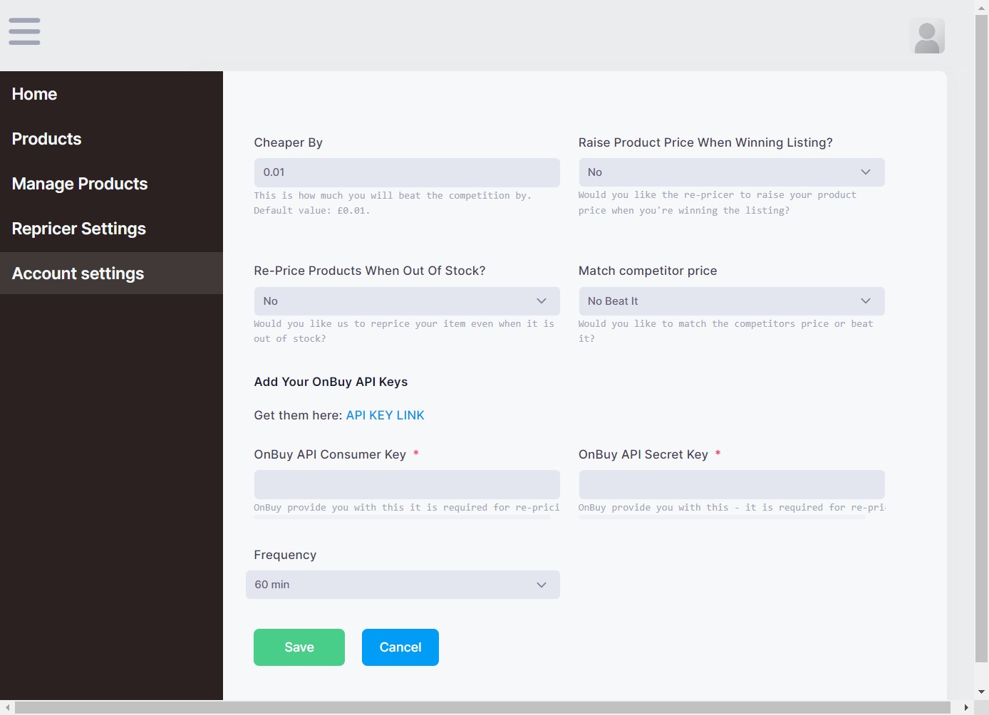 Click on API KEY LINK to get your API details from Onbuy