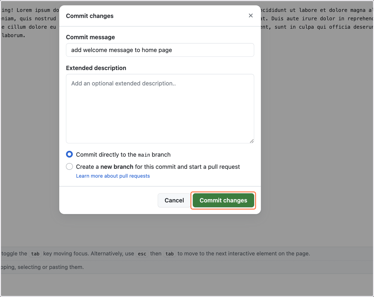 Click on "Commit changes"