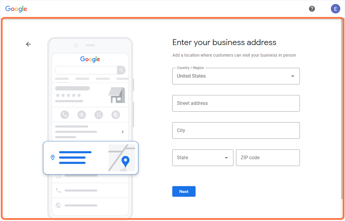 Enter your business address then click Next