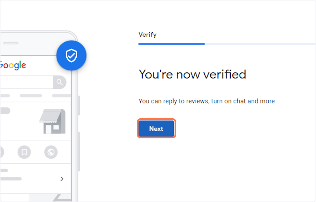You are now verified, Click Next to complete the verification steps