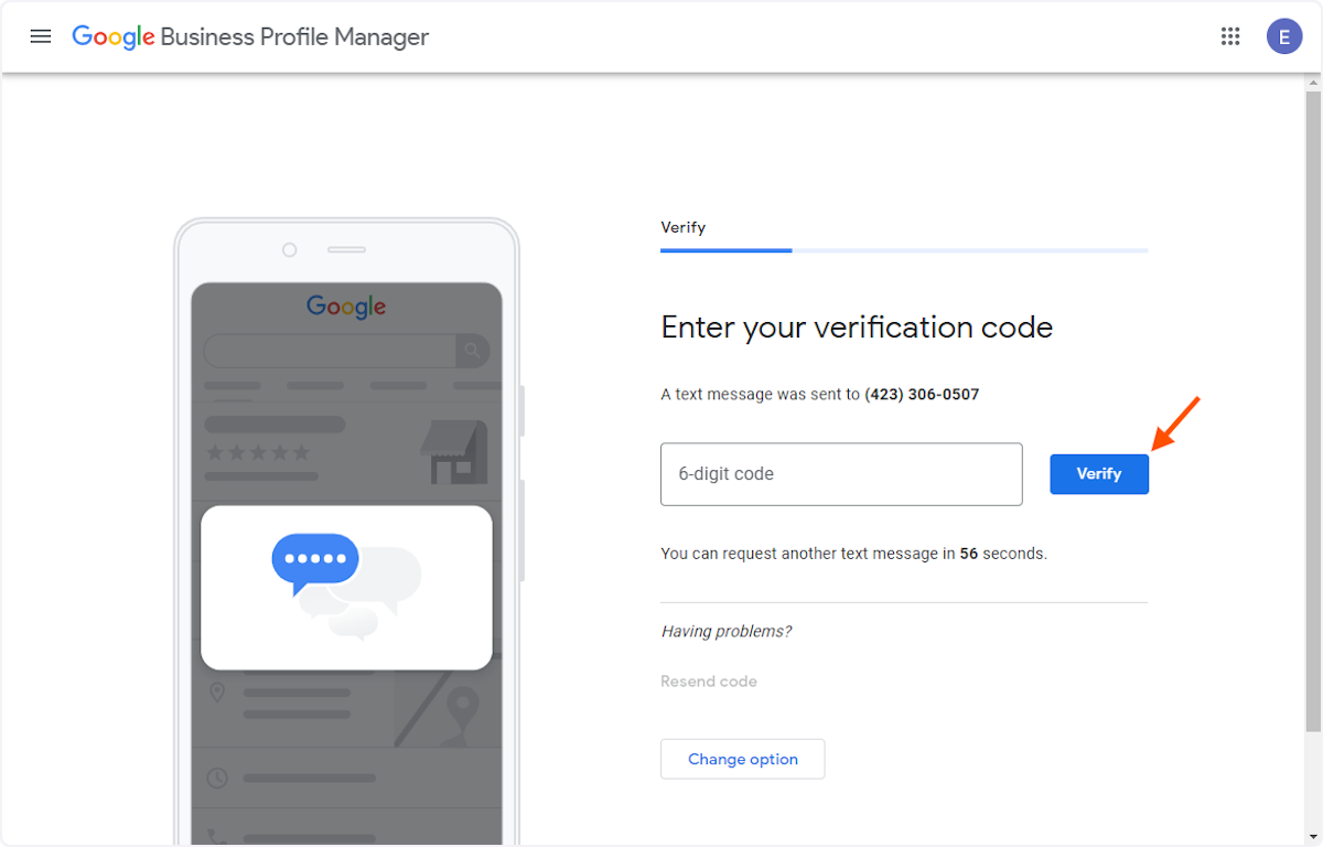 Enter your verification code, then click Verify