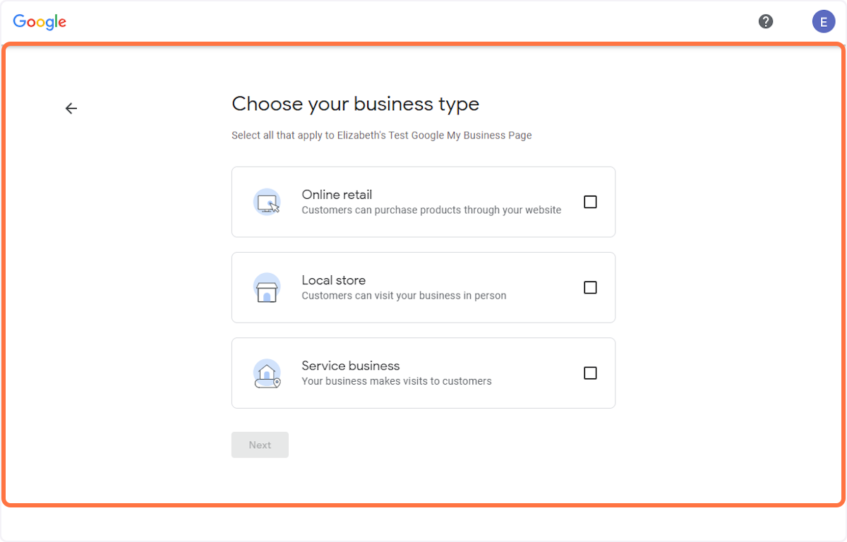 Click on Choose your business type…