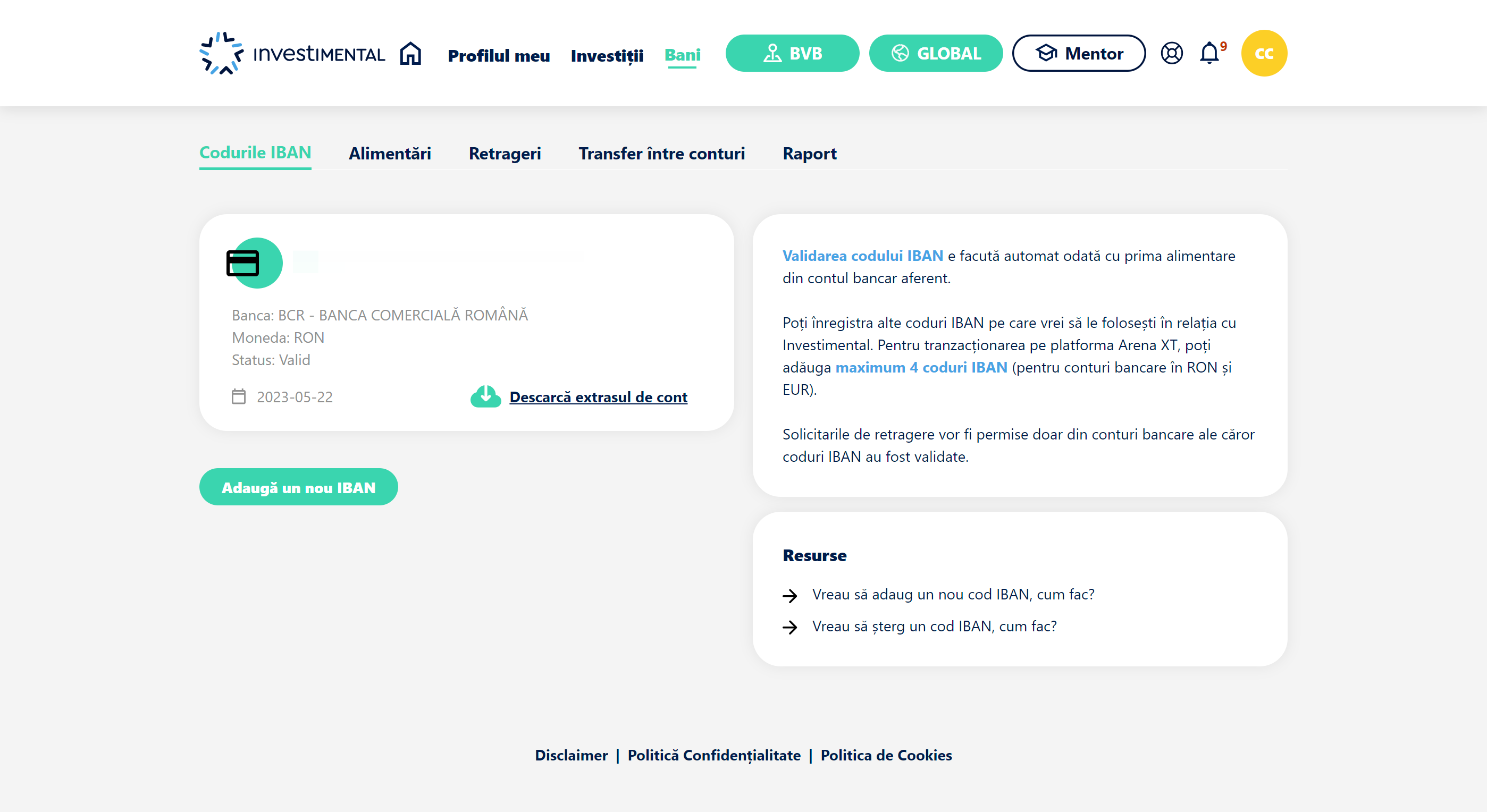 Click pe Transfer între conturi
