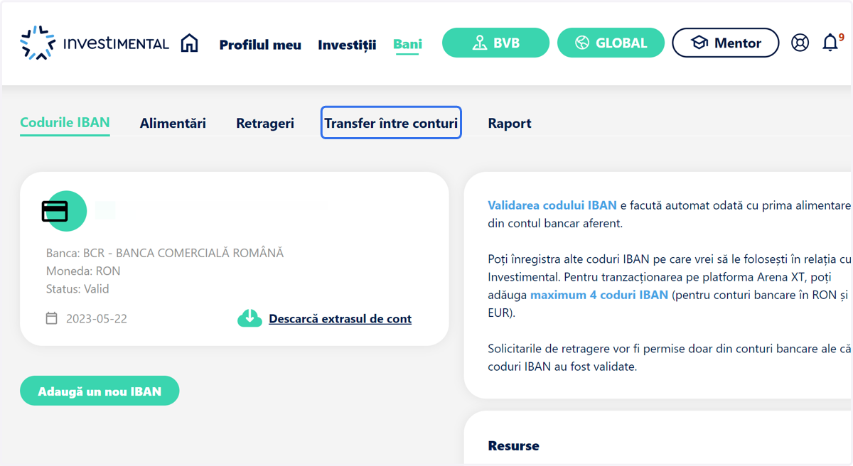 Click pe Transfer între conturi